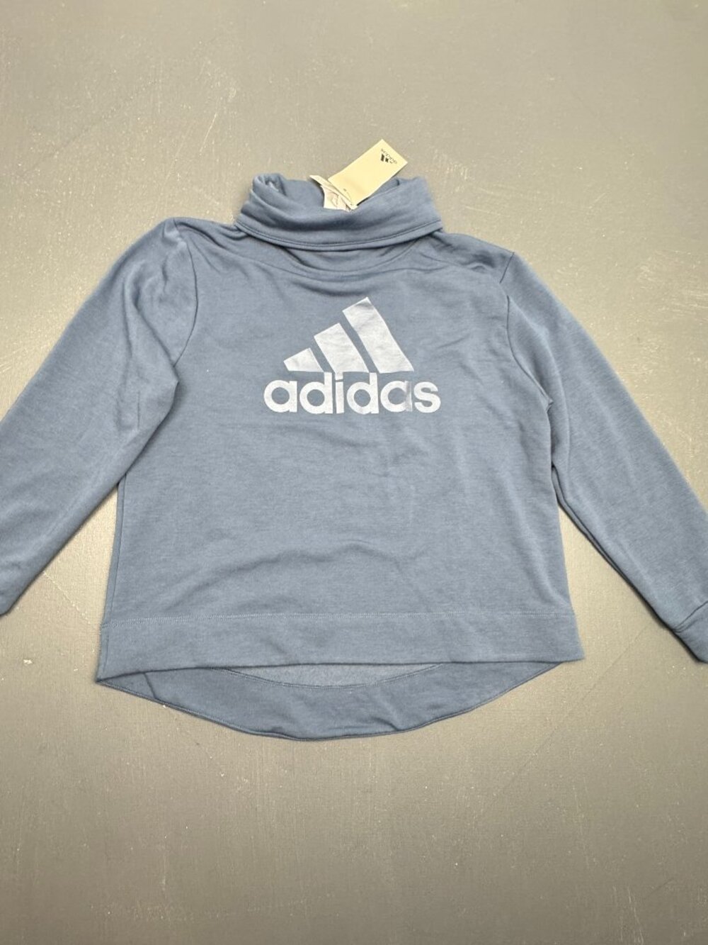 Adidas Girls Size M 10/12 Blue Turtleneck Sweatshirt Logo Pullover Loose Fit NWT